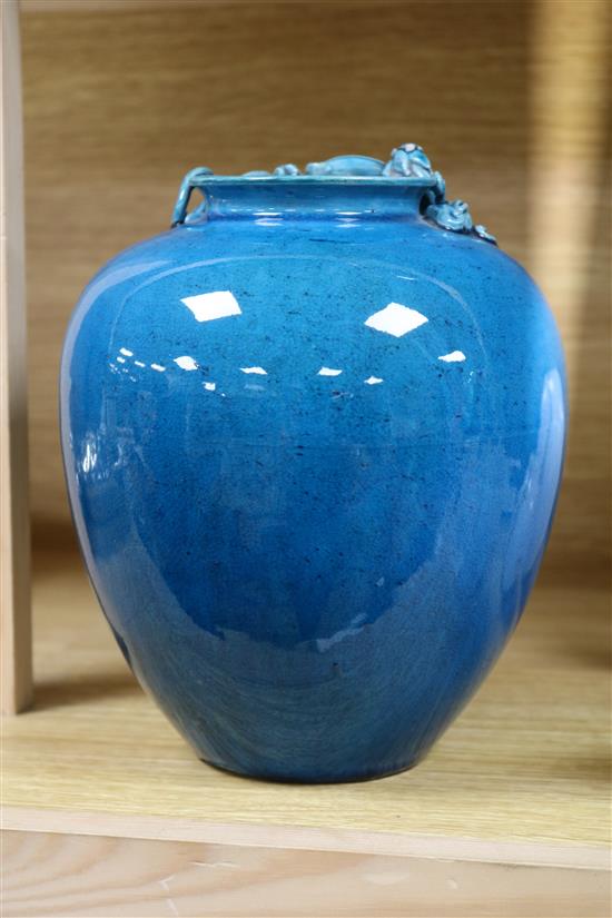 A Japanese turquoise glazed dragon jar height 21.5cm